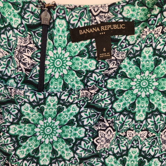Banana Republic Shift Dress Printed Green Black Sleeveless Floral Stretch Size 4 - Picture 5 of 16